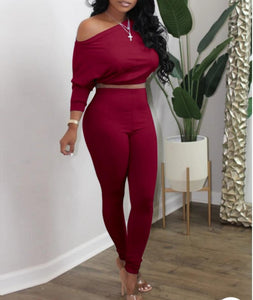 One Shoulder Crop Top & High Waist Pants Set