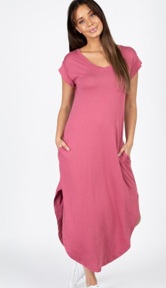 Cap Sleeve V-Neck Maxi Dress