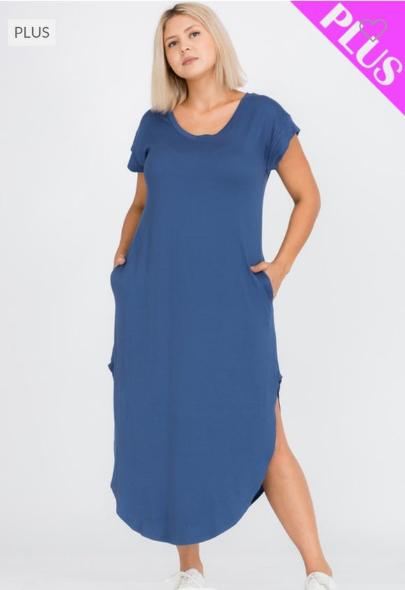 PLUS - Cap Sleeve V-Neck Maxi Dress